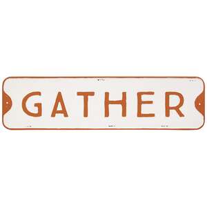 Gather White Metal Sign