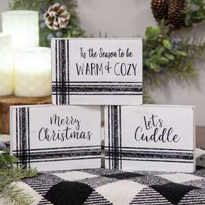 Warm Words Striped Wooden Block, 3 Asstd.;