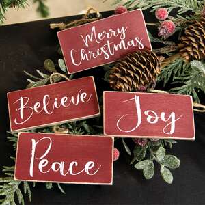 Holiday Script Red Word Ornament, 4 Asstd. 91118;