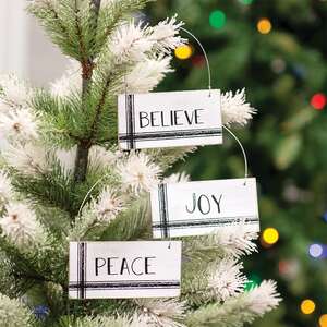 Black & White Stripe Holiday Word Ornament, 3 Asstd. 91120