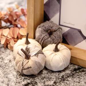 Cream & Gray Burlap Pumpkins 2.25", 4/Pack RJAF2012