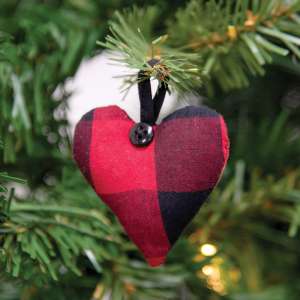 Red & Black Buffalo Check Fabric Heart Hanger Ornament 15318