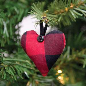 Red & Black Buffalo Check Fabric Heart Hanger Ornament 15318;
