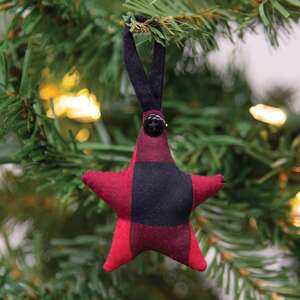 Red & Black Buffalo Check Fabric Star Hanger Ornament 15319;