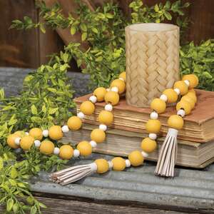 Distressed Yellow and White Bead Garland w/Tassels