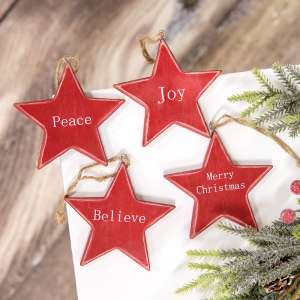 Red Star Christmas Words Ornament, 4 Asstd. 36775