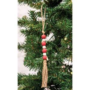 Red & White Jute Tasseled Bead Ornament 36809;