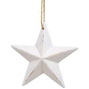 Distressed White Wooden Sparkle Star Ornament;