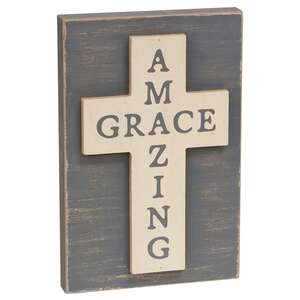 Amazing Grace Layered Wooden Cross Block