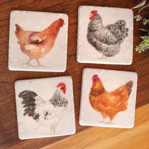 #65142 Rooster Resin Coasters, 4 Set