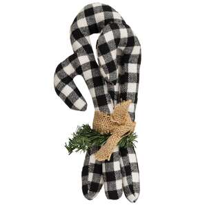 3/Set, Black & White Buffalo Check Fabric Candy Cane