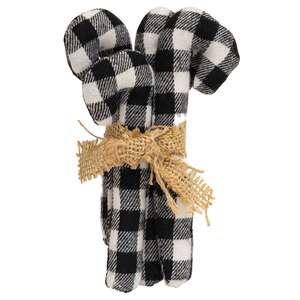 4/Set, Small Black & White Buffalo Check Fabric Candy Cane