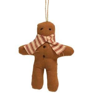 Gingerbread with Ticking Stripe Scarf Fabric Ornament