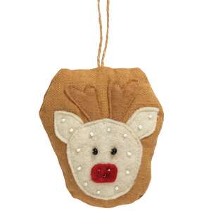 Beaded Reindeer Fabric Ornament