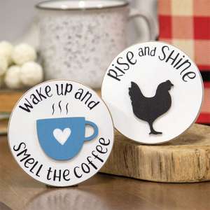 Rise and Shine Mini Round Easel Sign, 2 Asstd. #35887