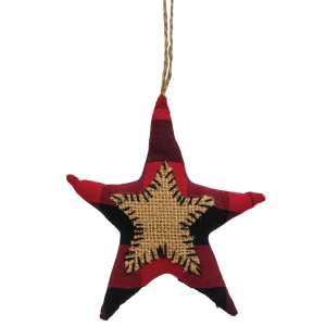 Red & Black Buffalo Check Star Fabric Stitched Ornament #15270