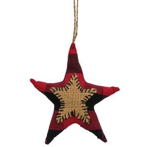 Red & Black Buffalo Check Star Fabric Stitched Ornament