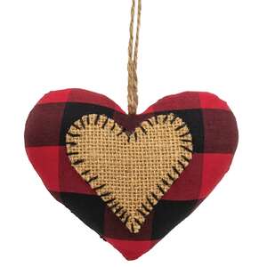 Red & Black Buffalo Check Heart Fabric Stitched Ornament