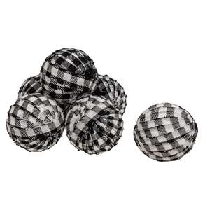 6 Set, Black & White Buffalo Check Rag Balls
