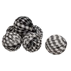 6 Set, Black & White Buffalo Check Rag Balls #15334