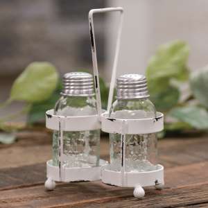 White Wash Salt and Pepper Caddy with Shakers 28072