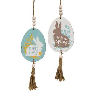 Beaded Bunny Silhouette Egg Ornament, 2 Asstd.