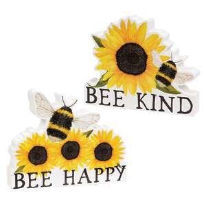 Bee Kind Happy Bee & Sunflower Block, 2 Asstd.