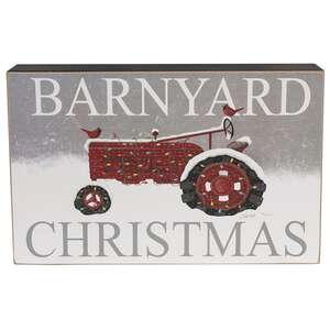 Barnyard Christmas Red Tractor Box Sign