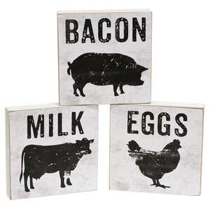 Bacon, Eggs, Milk Silhouette Square Block, 3 Asstd.