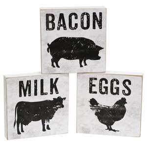 Bacon, Eggs, Milk Silhouette Square Block, 3 Asstd. #37021