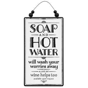 Soap and Hot Water Sign with Beaded Hanger #37149