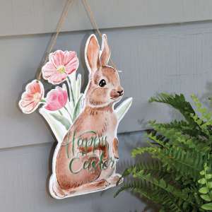 Happy Easter Floral Bunny Metal Hanging Sign 60453