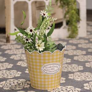 Fresh Garden Flowers Yellow Gingham Bucket 60456