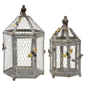 2 Set, Rustic Bee Metal Birdcage with Chicken Wire #70132