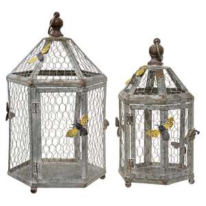 2 Set, Rustic Bee Metal Birdcage with Chicken Wire