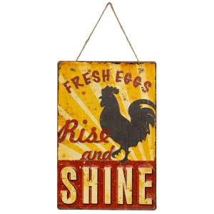 Fresh Eggs Rise and Shine Hanging Metal Sign #75047