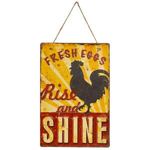 Fresh Eggs Rise and Shine Hanging Metal Sign