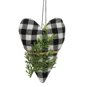 Black & White Buffalo Check Stuffed Felt Heart Ornament #CS387023