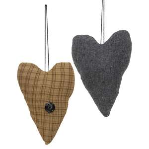 2 Set, Primitive Stuffed Country Heart Ornaments #CS38715