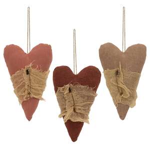 Stuffed Primitive Heart Ornament with Cheesecloth, 3 Asstd.