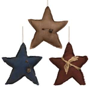 3 Set Distressed Stuffed Primitive Star Ornaments