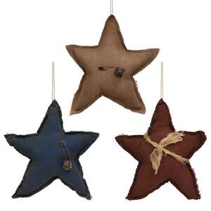 3 Set Distressed Stuffed Primitive Star Ornaments #CS38737