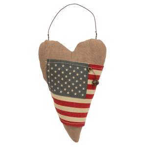 Primitive USA Flag Wrapped Heart Ornament #CS38759