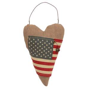 Primitive USA Flag Wrapped Heart Ornament