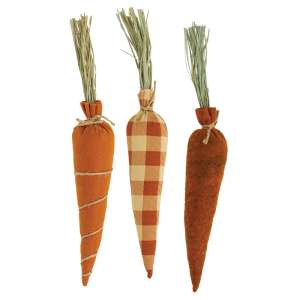 3 Set, Stuffed Orange Felt & Buffalo Check Carrots #CS38764