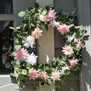 Pink, Blush, & White Spring Flower & Eucalyptus Wreath 18298