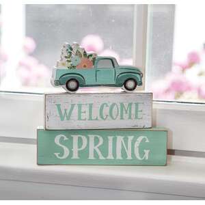 Welcome Spring Blocks w/Flower Truck, Set of 3 36823