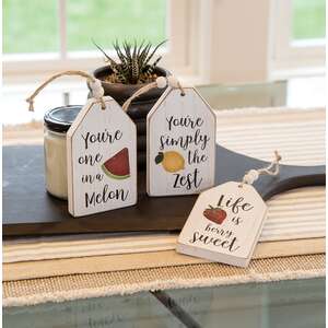 Summer Fruit Distressed Wooden Tag Ornaments, 3/Set 36864;