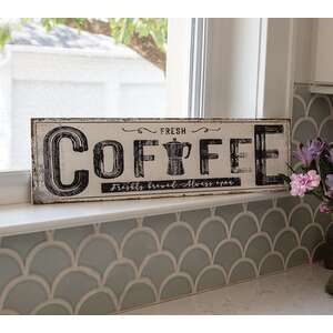 Coffee White Distressed Metal Sign 65316