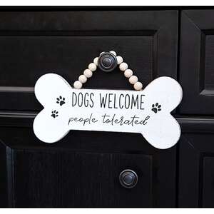 Dogs Welcome, People Tolerated Beaded Wood Hanging Sign 65319